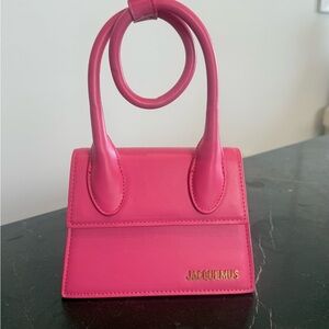 Jacquemus Mini Top-Handle Bag in Bright Pink with Gold Logo